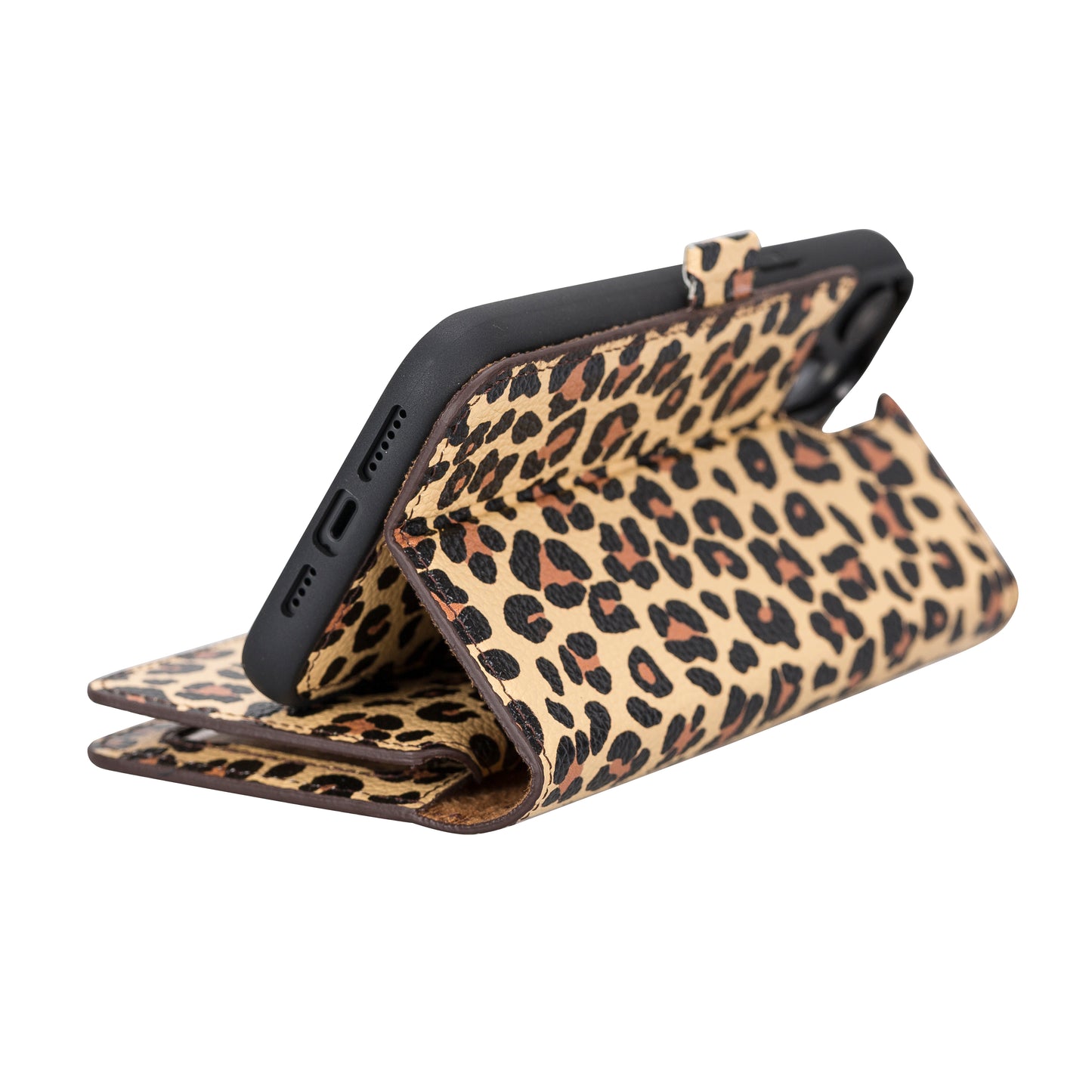 iPhone 14 Pro (6.1") Leather MagSafe RFID Detachable Double Wallet Case - Leopard