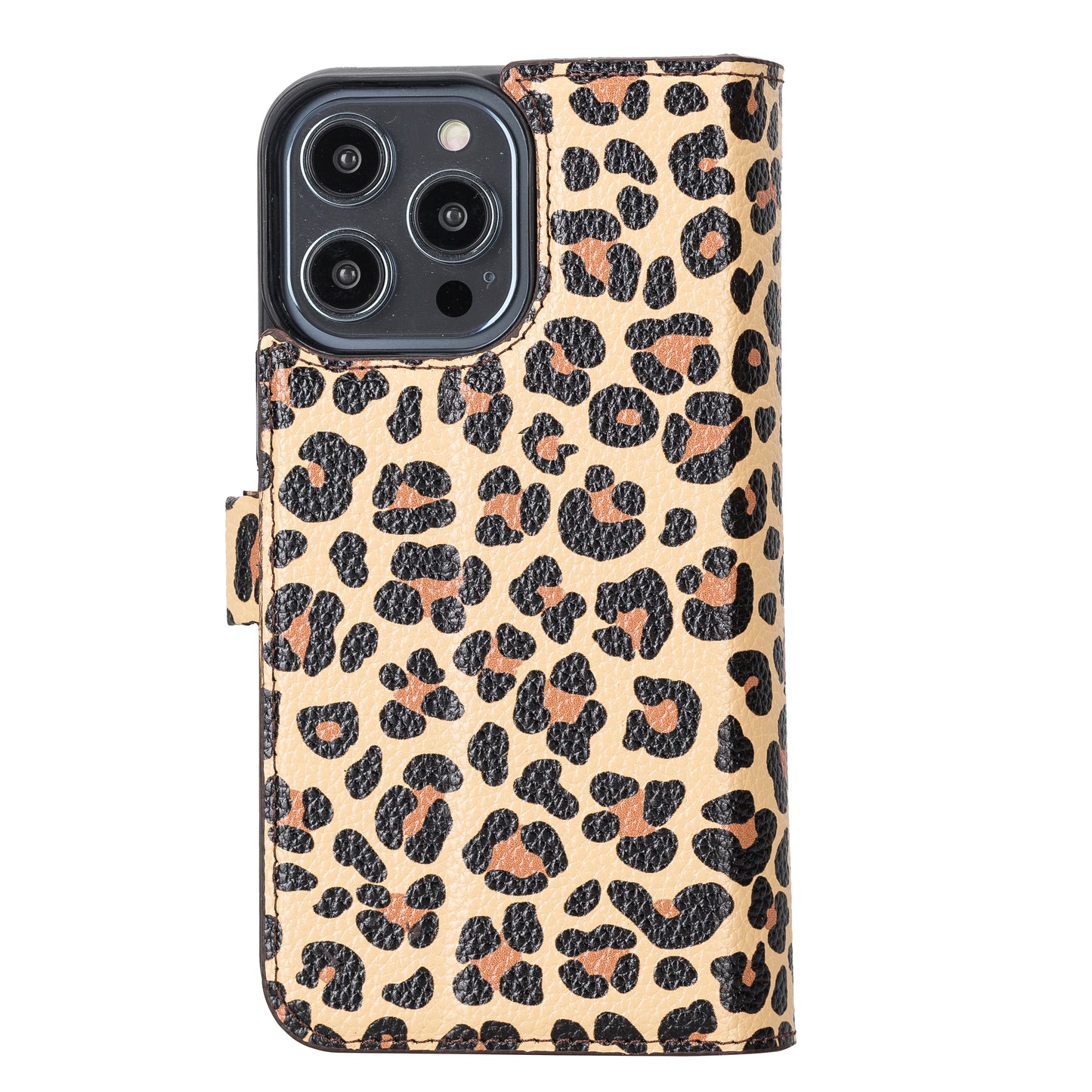 iPhone 14 Pro Max (6.7") Leather MagSafe RFID Detachable Double Wallet Case - Leopard