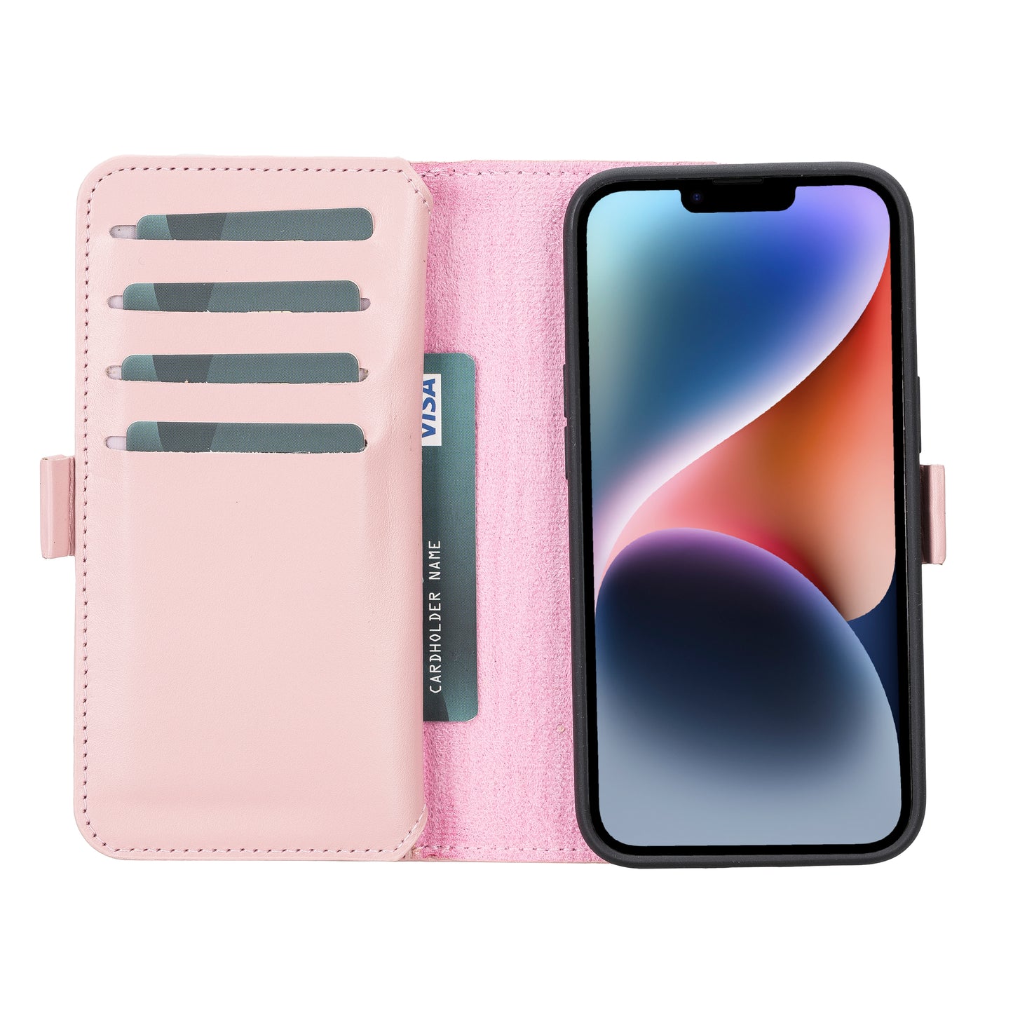 iPhone 14 Pro (6.1") Leather MagSafe RFID Detachable Double Wallet Case - Pink