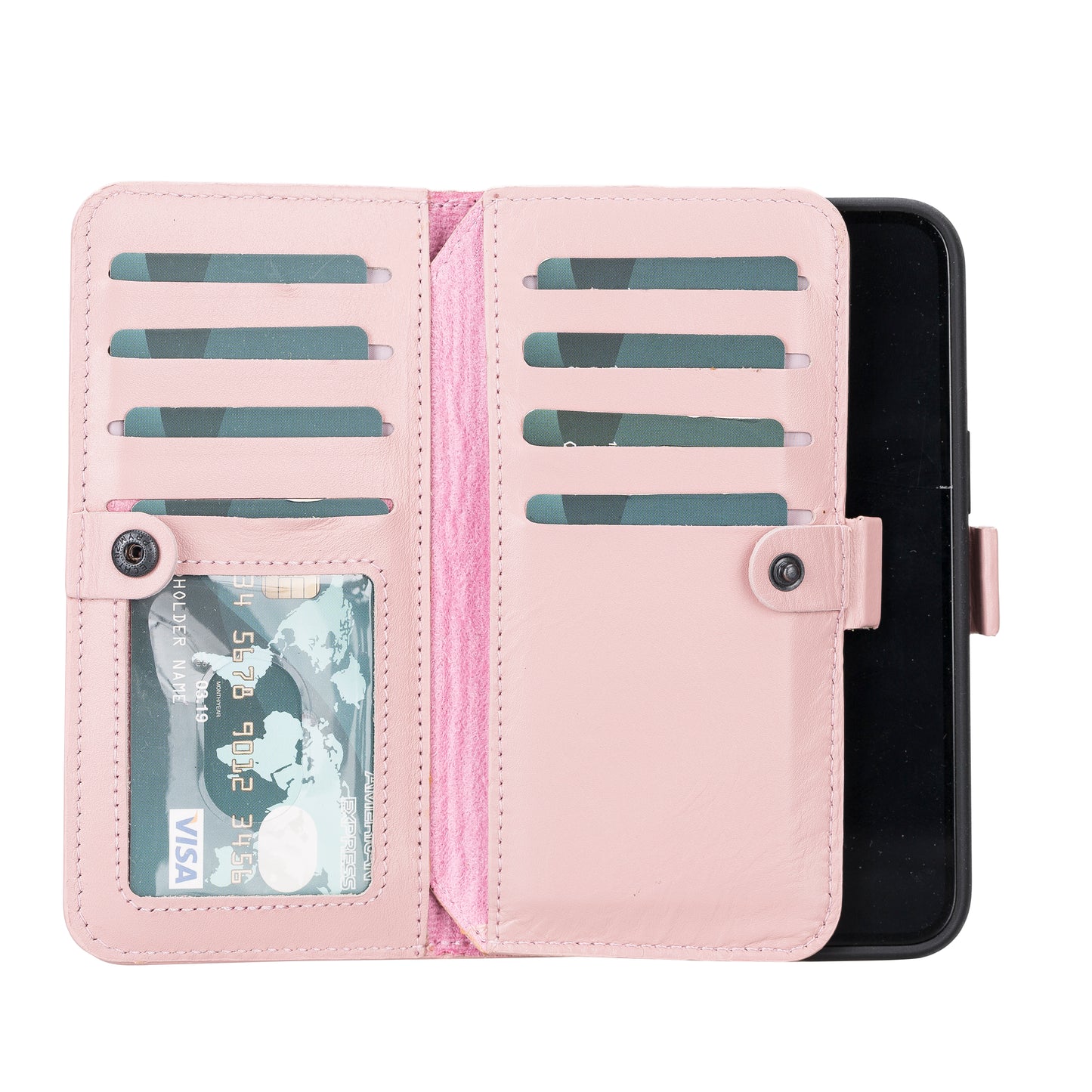 iPhone 14 Pro (6.1") Leather MagSafe RFID Detachable Double Wallet Case - Pink
