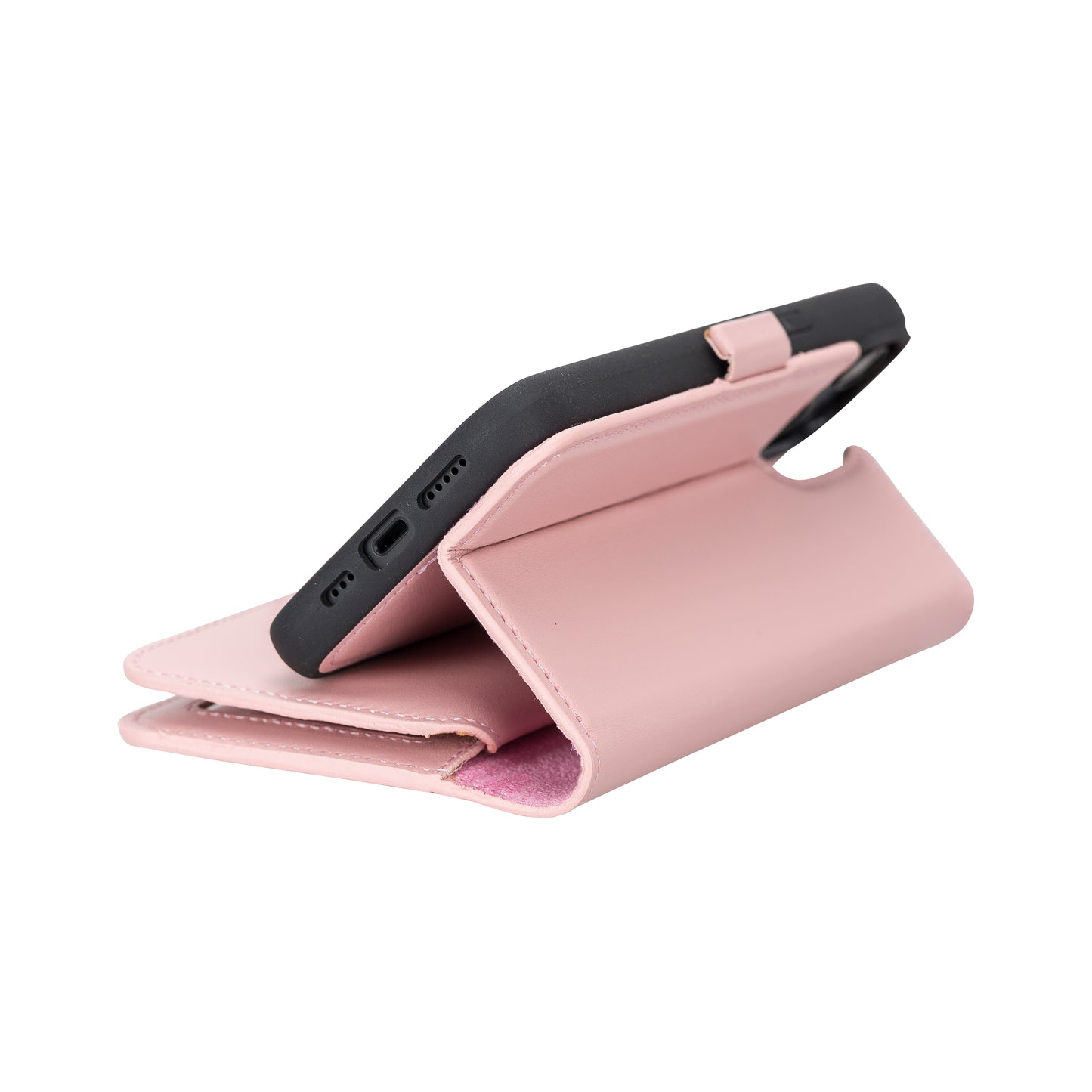 iPhone 14 Pro (6.1") Leather MagSafe RFID Detachable Double Wallet Case - Pink
