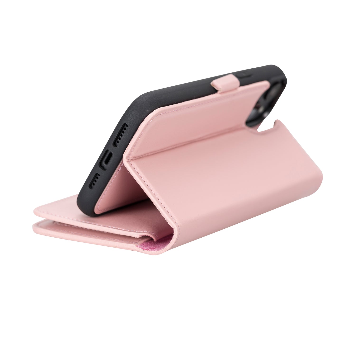 iPhone 14 Plus (6.7") Leather MagSafe RFID Detachable Double Wallet Case - Pink
