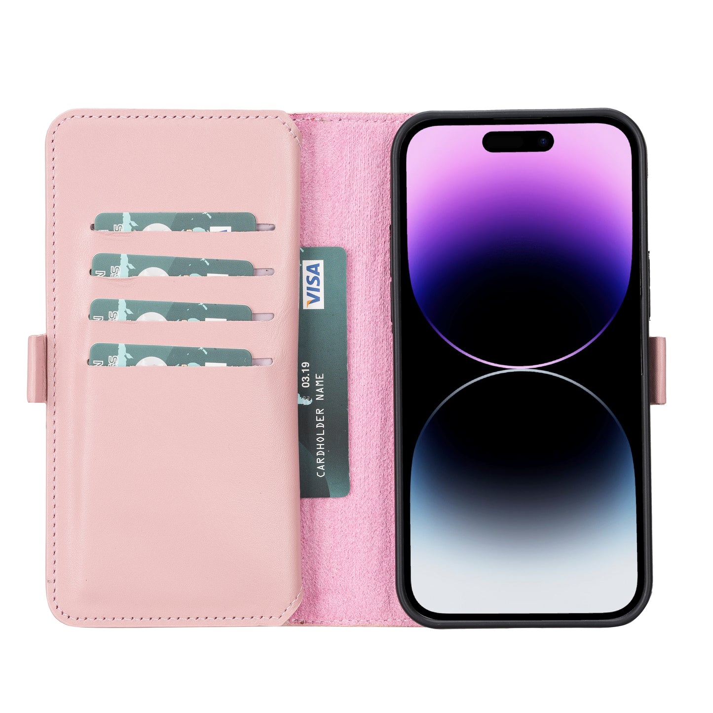 iPhone 14 Pro Max (6.7") Leather MagSafe RFID Detachable Double Wallet Case - Pink