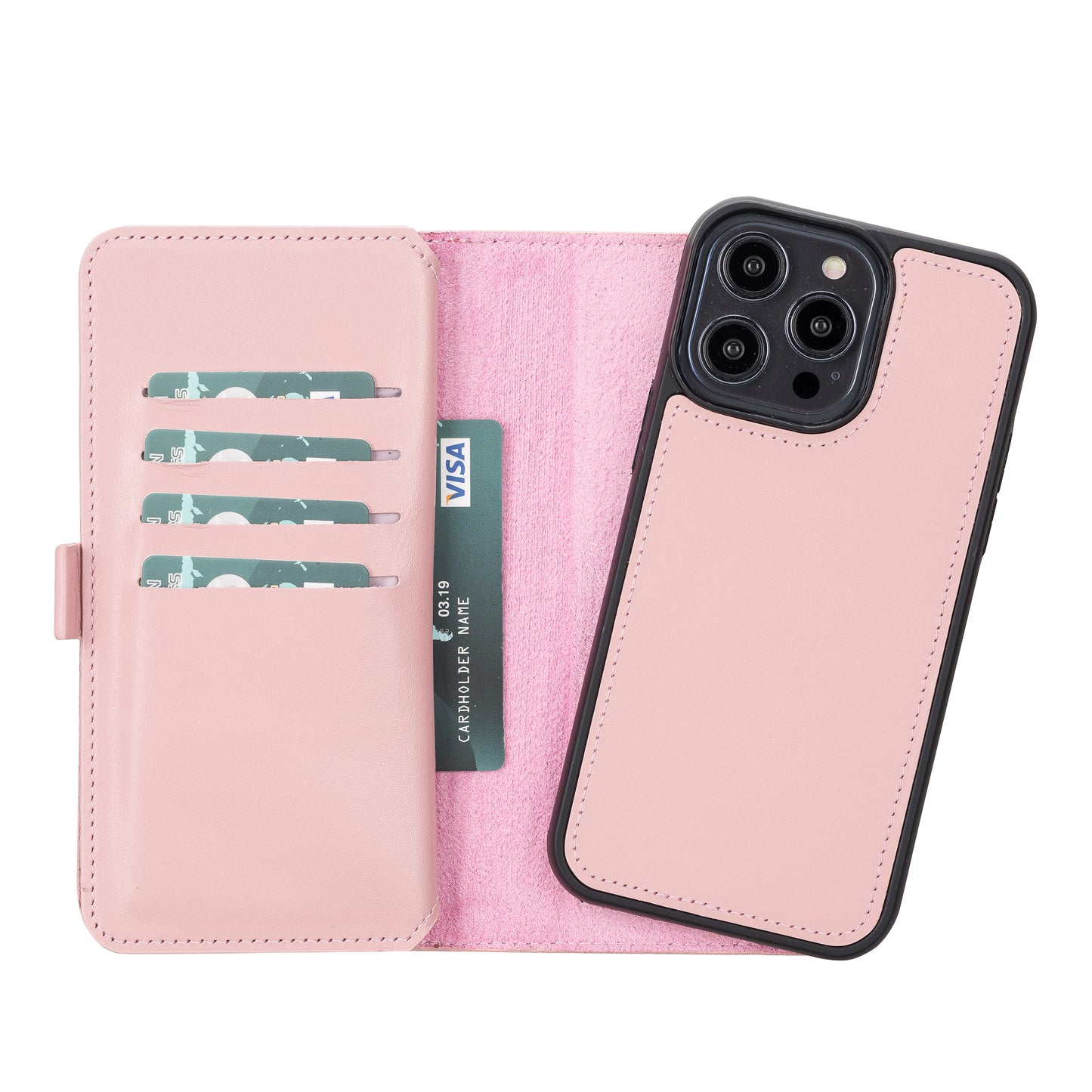 iPhone 14 Pro Max (6.7") Leather MagSafe RFID Detachable Double Wallet Case - Pink