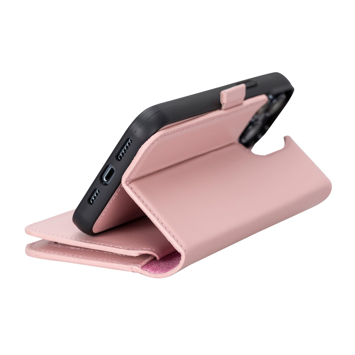 iPhone 14 Pro Max (6.7") Leather MagSafe RFID Detachable Double Wallet Case - Pink