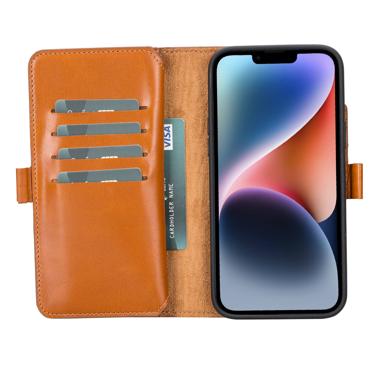 iPhone 14 Plus (6.7") Leather MagSafe RFID Detachable Double Wallet Case - Rustic Brown