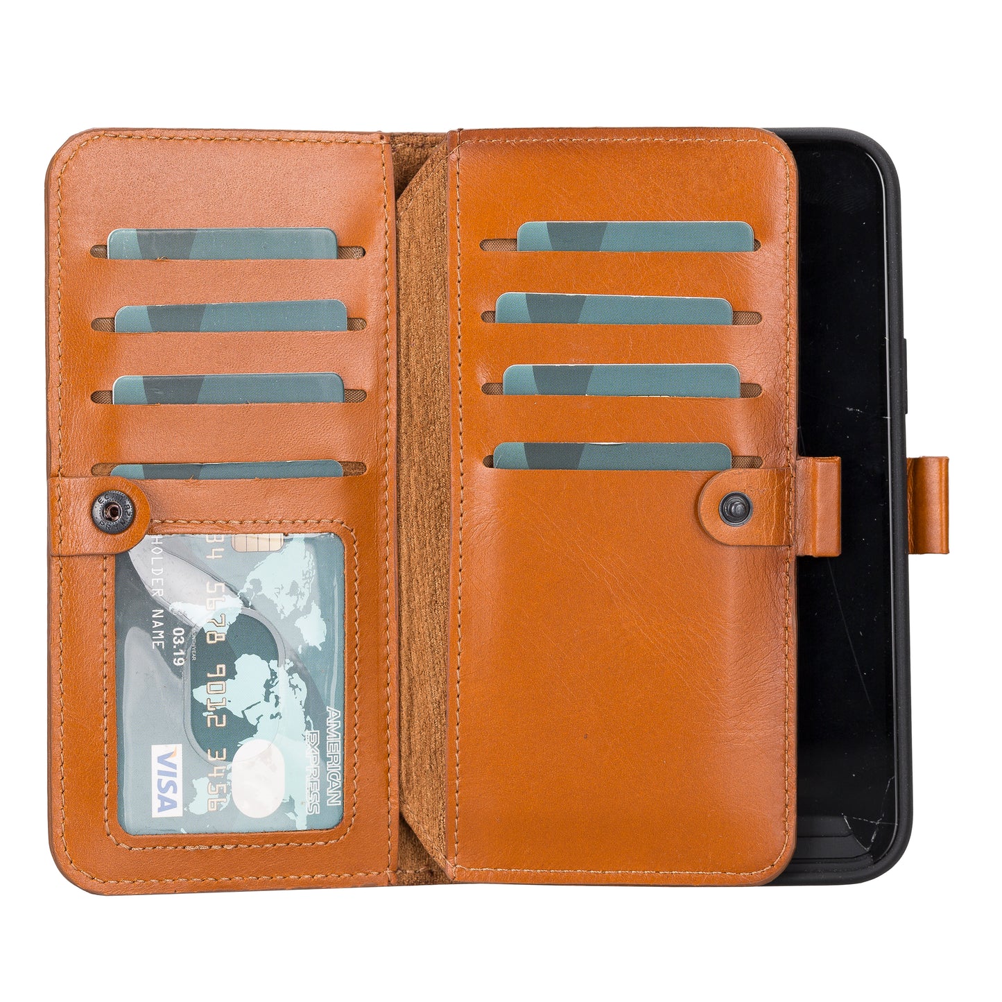 iPhone 14 Plus (6.7") Leather MagSafe RFID Detachable Double Wallet Case - Rustic Brown
