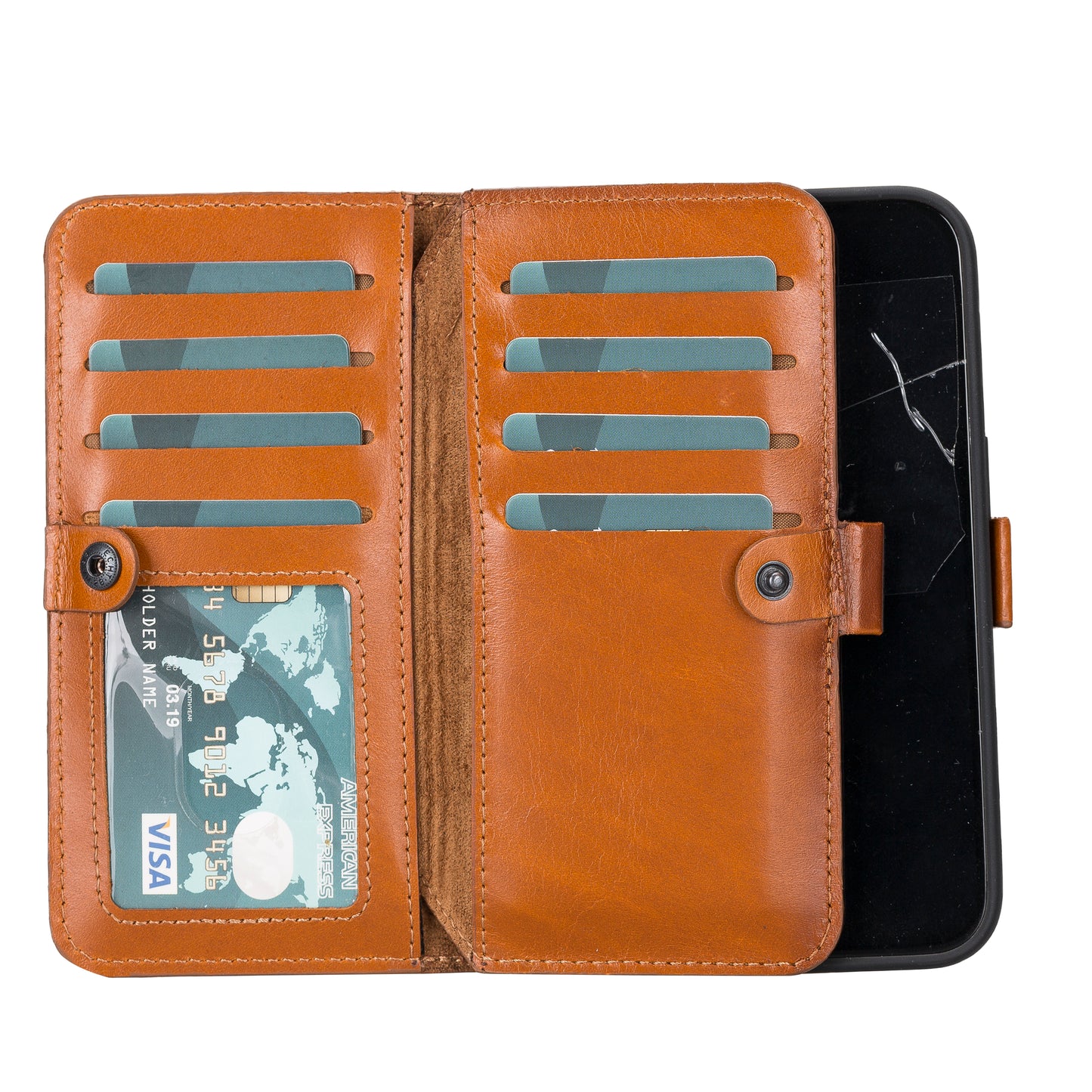 iPhone 14 Pro (6.1") Leather MagSafe RFID Detachable Double Wallet Case - Rustic Brown