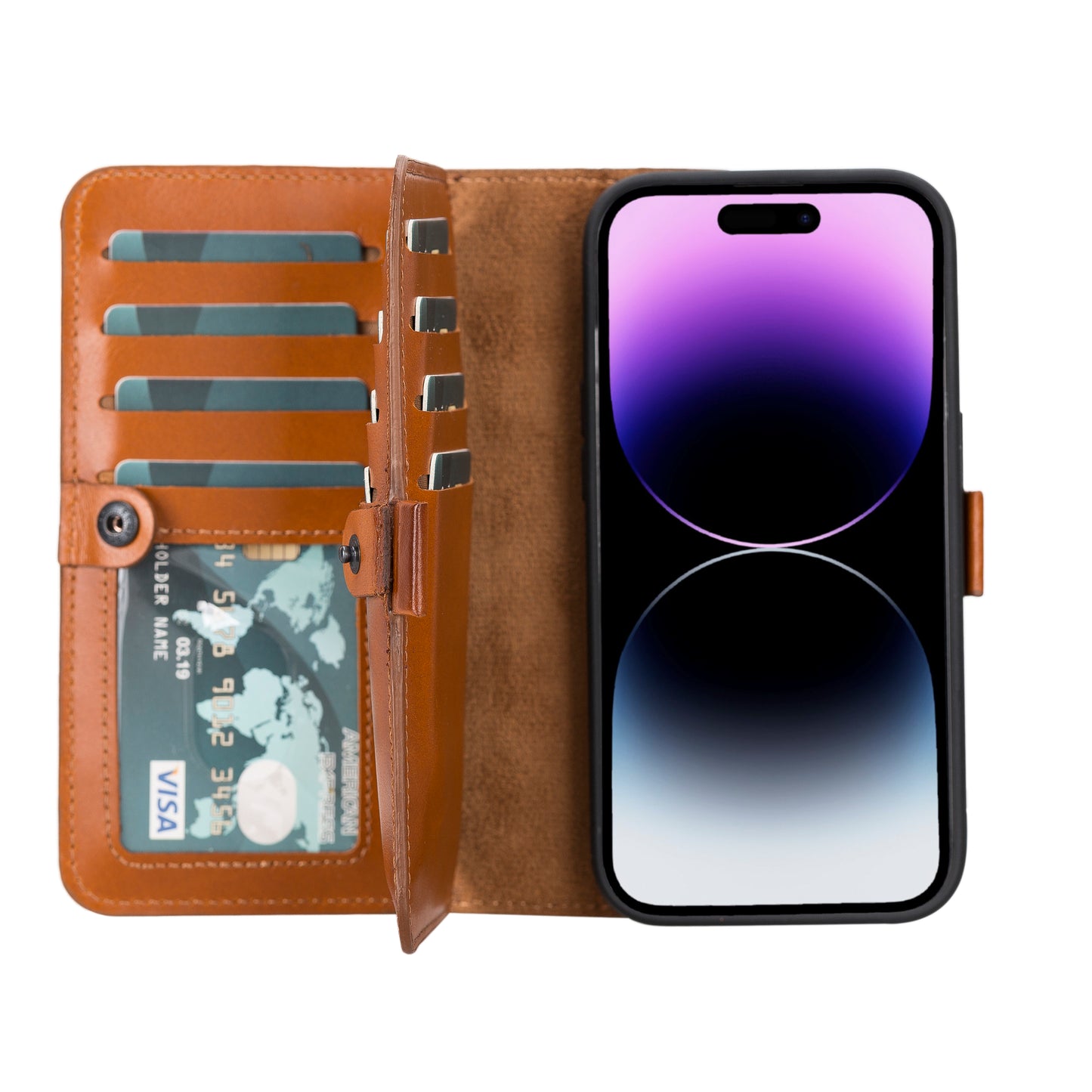 iPhone 14 Pro (6.1") Leather MagSafe RFID Detachable Double Wallet Case - Rustic Brown