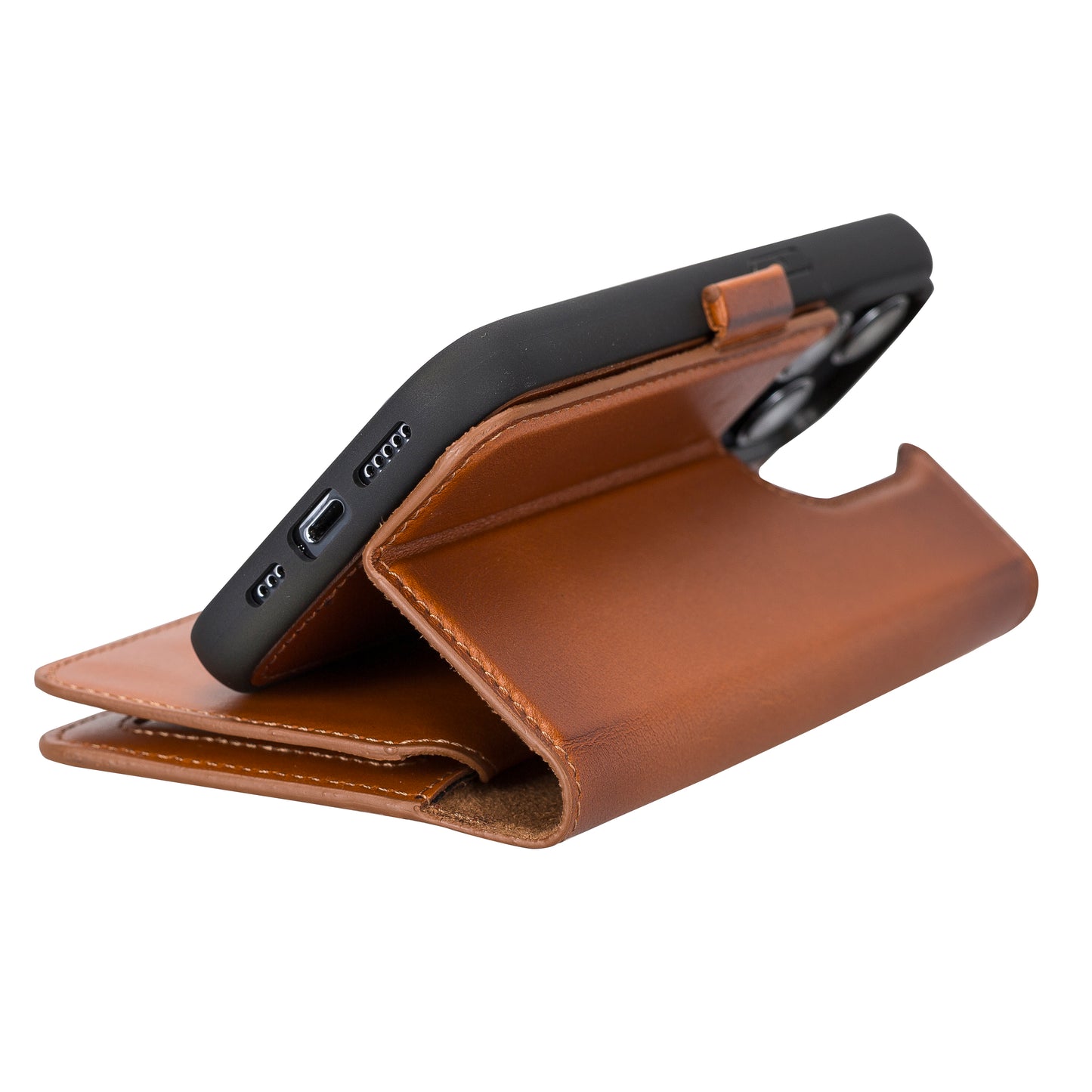 iPhone 14 Pro (6.1") Leather MagSafe RFID Detachable Double Wallet Case - Rustic Brown