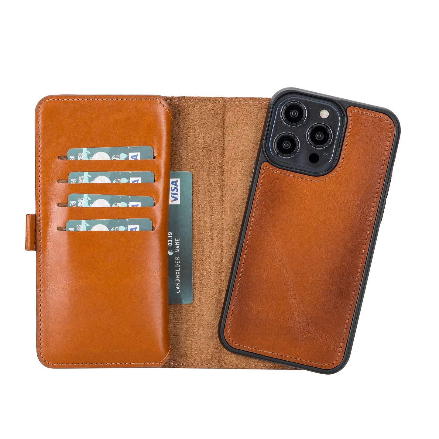 iPhone 14 Pro Max (6.7") Leather MagSafe RFID Detachable Double Wallet Case - Rustic Brown