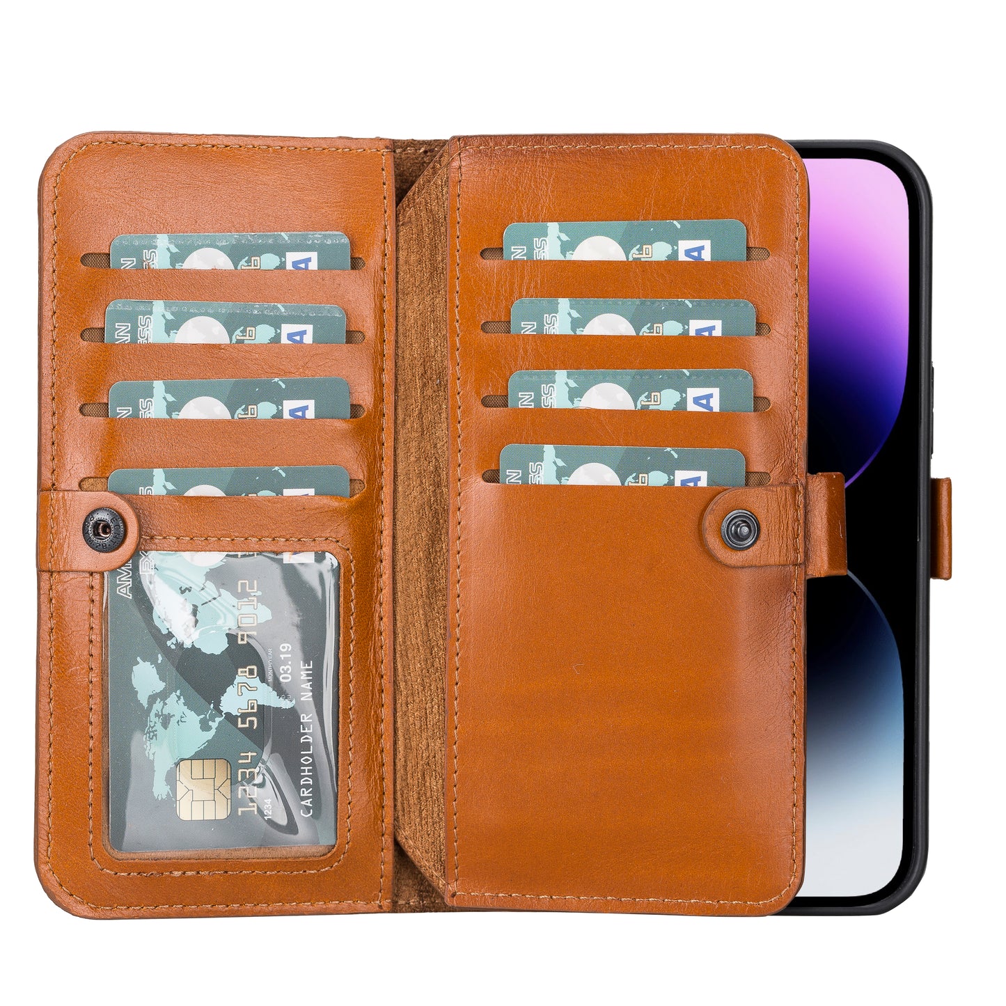 iPhone 14 Pro Max (6.7") Leather MagSafe RFID Detachable Double Wallet Case - Rustic Brown
