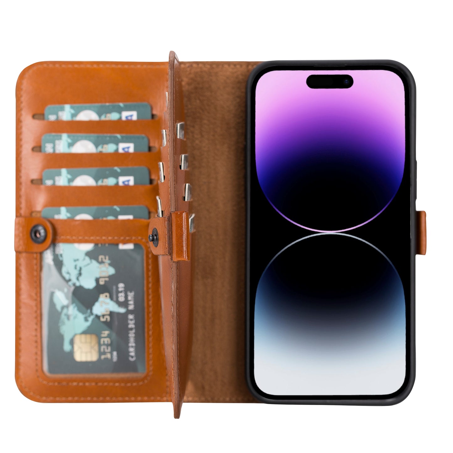 iPhone 14 Pro Max (6.7") Leather MagSafe RFID Detachable Double Wallet Case - Rustic Brown