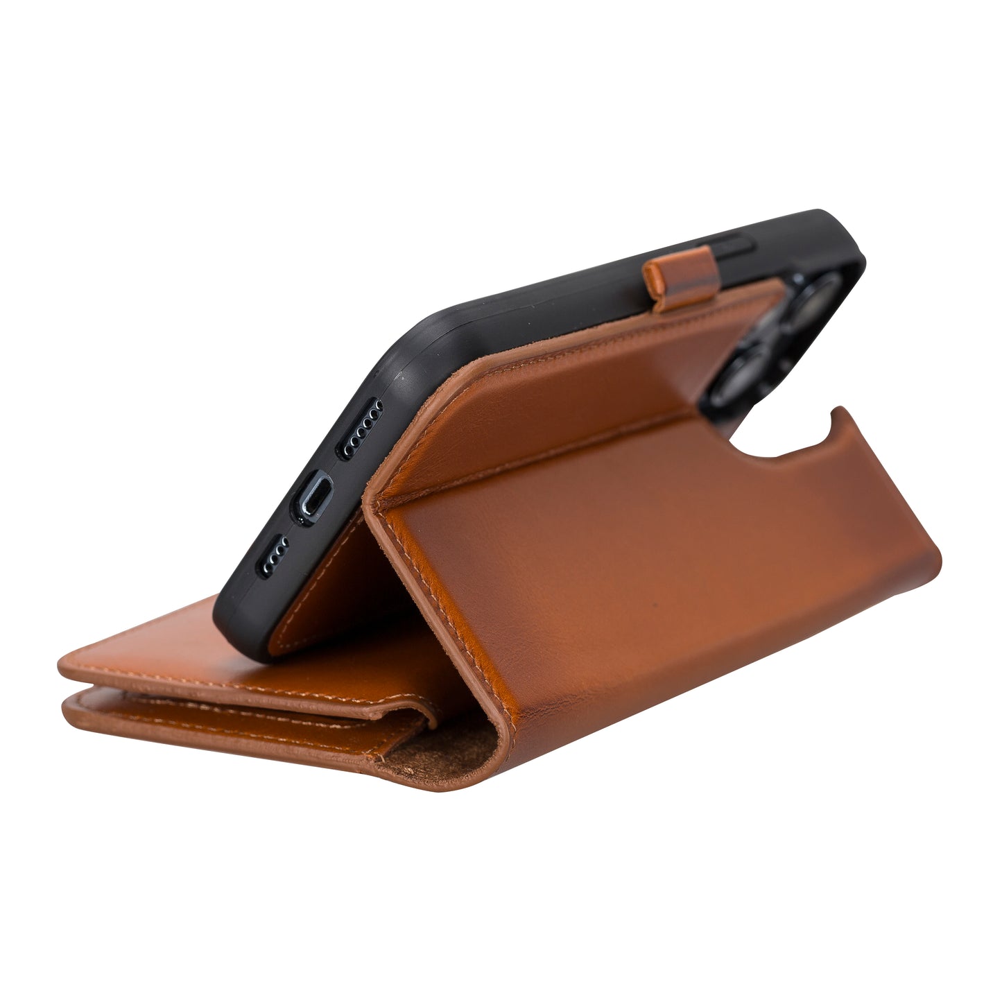 iPhone 14 Pro Max (6.7") Leather MagSafe RFID Detachable Double Wallet Case - Rustic Brown