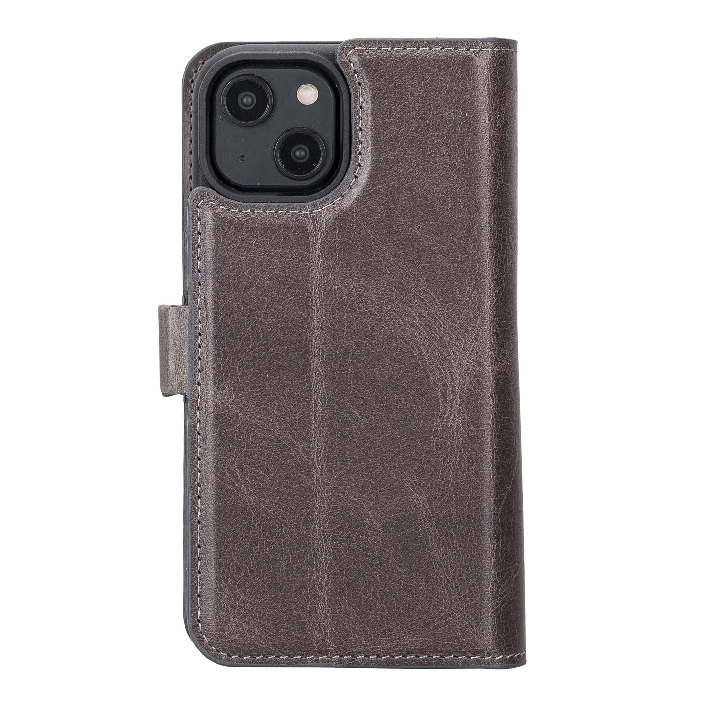 iPhone 14 Pro (6.1") Leather MagSafe RFID Detachable Double Wallet Case - Rustic Black