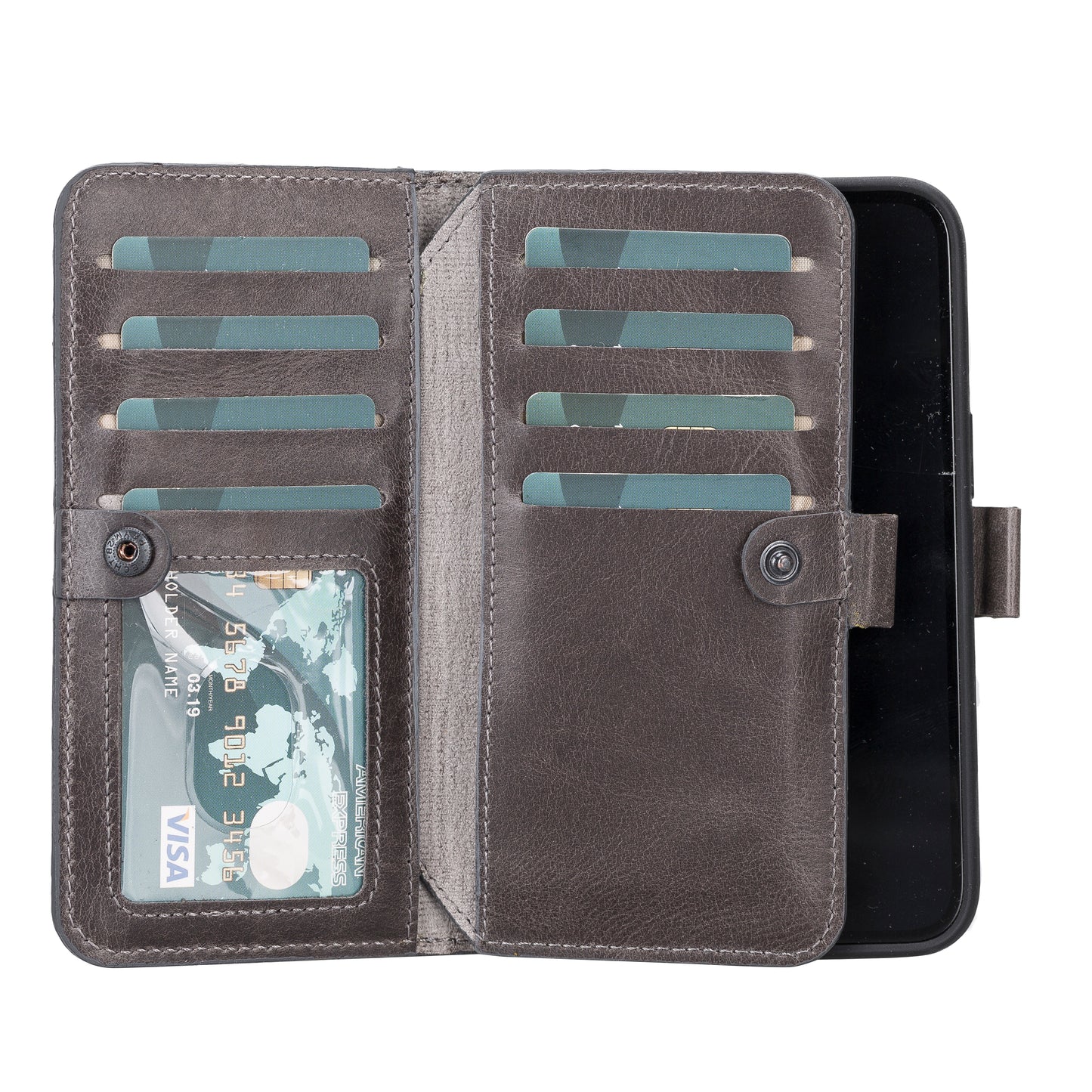 iPhone 14 Pro (6.1") Leather MagSafe RFID Detachable Double Wallet Case - Rustic Black