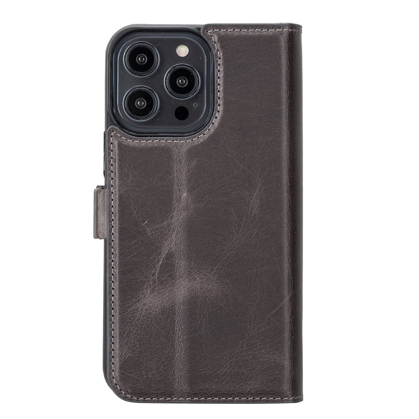 iPhone 14 Pro Max (6.7") Leather MagSafe RFID Detachable Double Wallet Case - Rustic Black