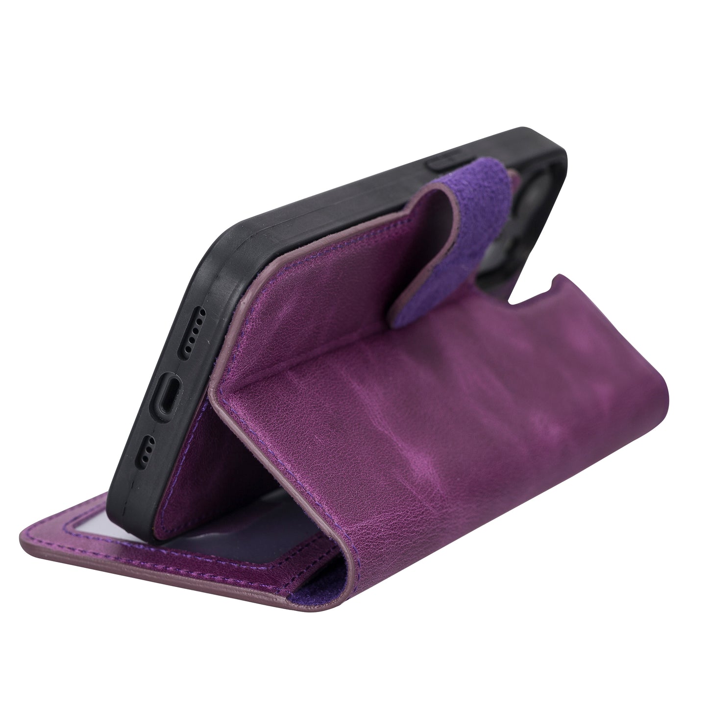 iPhone 13 (6.1") Leather MagSafe RFID Magnetic Detachable Wallet Case - Purple