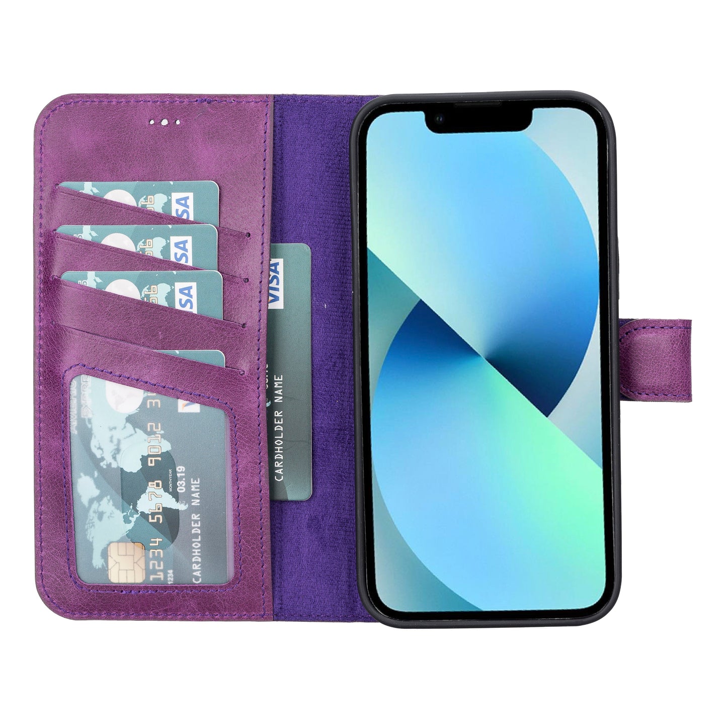 iPhone 13 Pro Max (6.7") Leather MagSafe RFID Magnetic Detachable Wallet Case - Purple