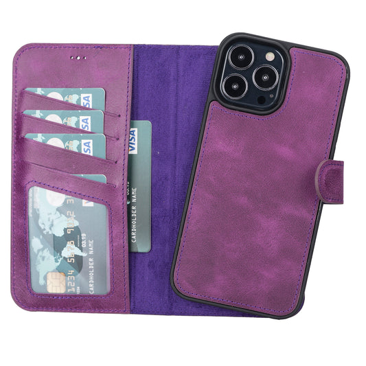 iPhone 13 Pro Max (6.7") Leather MagSafe RFID Magnetic Detachable Wallet Case - Purple