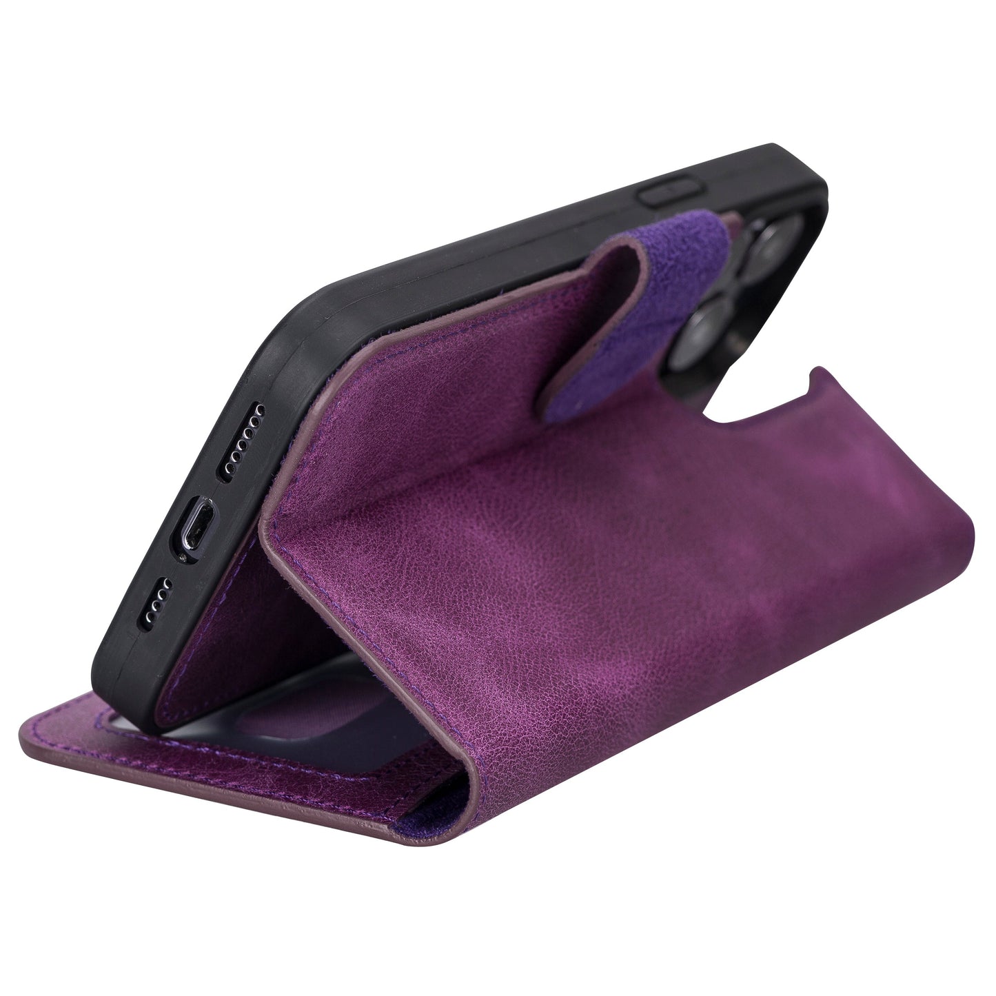 iPhone 13 Pro Max (6.7") Leather MagSafe RFID Magnetic Detachable Wallet Case - Purple