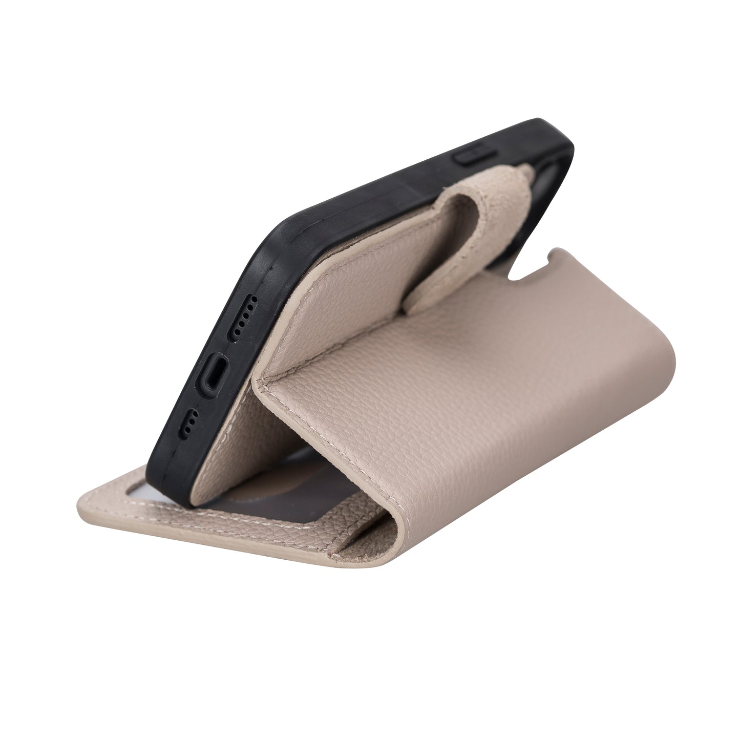 iPhone 13 (6.1") Leather MagSafe RFID Magnetic Detachable Wallet Case - Beige