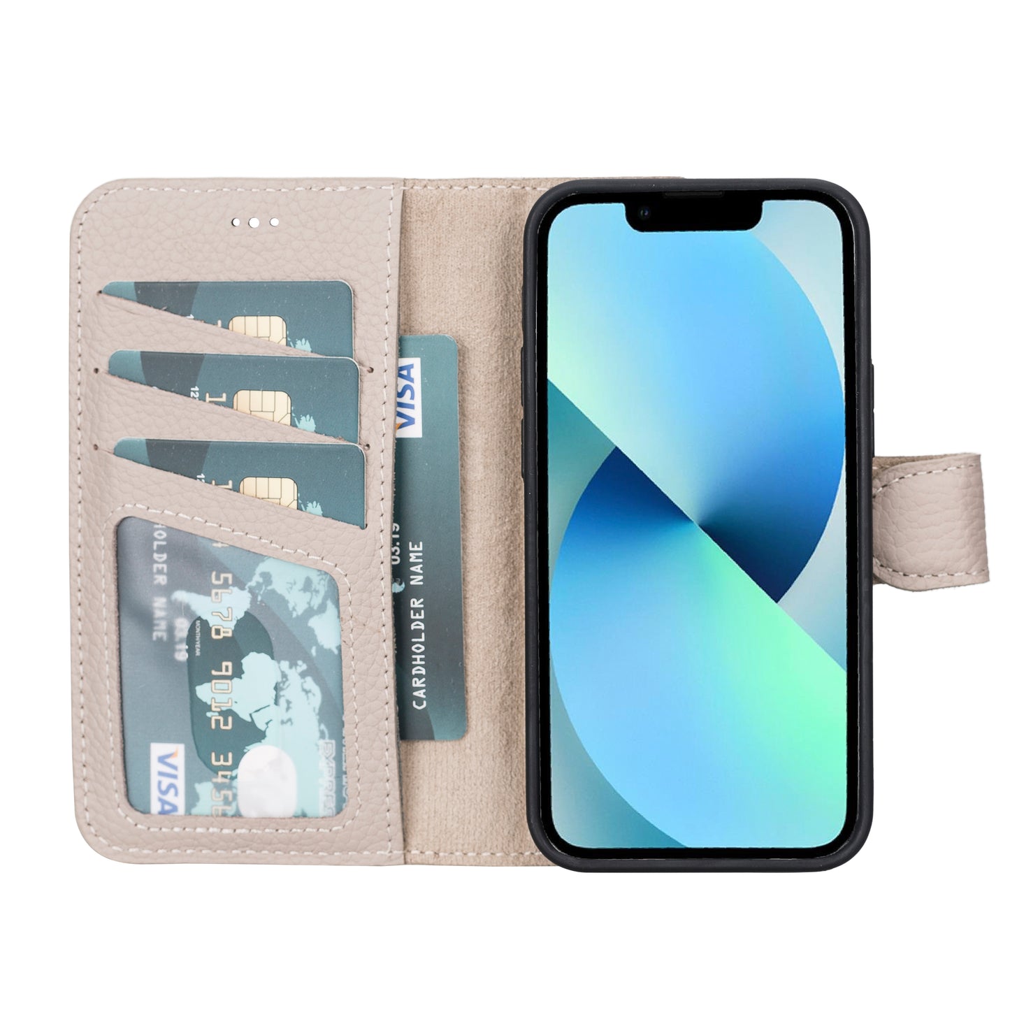 iPhone 13 Mini (5.4") Leather MagSafe RFID Magnetic Detachable Wallet Case - Beige