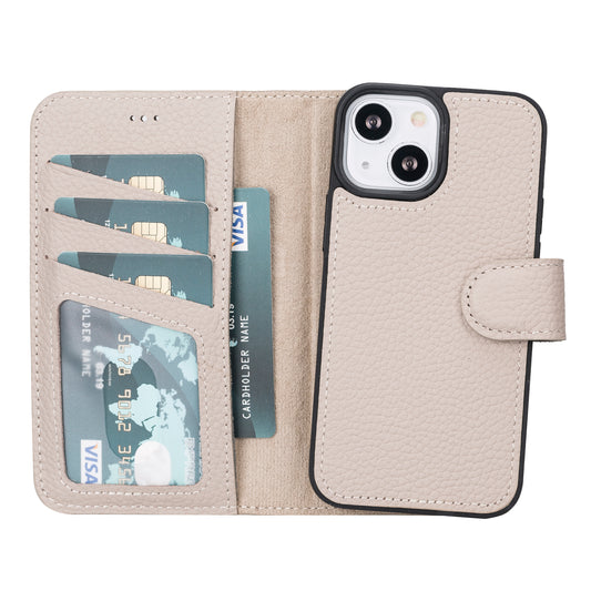 iPhone 13 Mini (5.4") Leather MagSafe RFID Magnetic Detachable Wallet Case - Beige