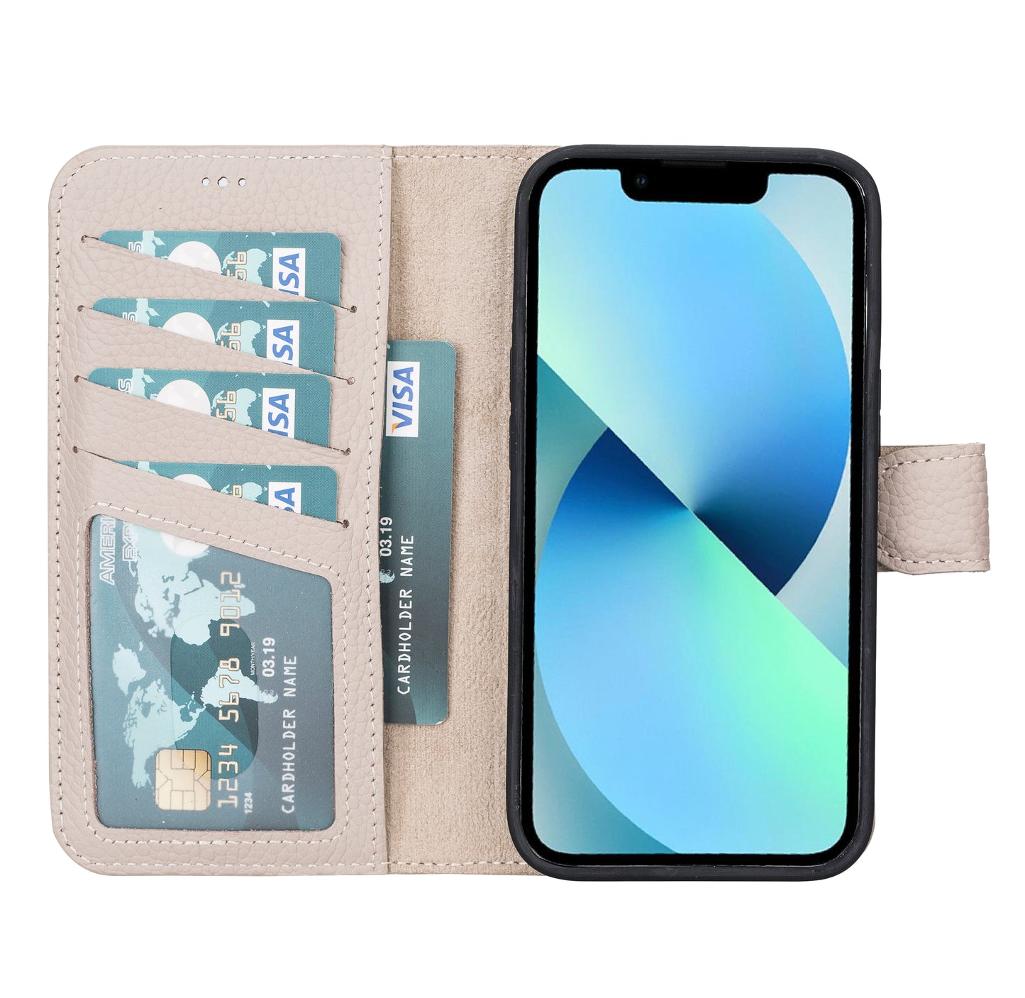 iPhone 13 Pro (6.1") Leather MagSafe RFID Magnetic Detachable Wallet Case - Beige