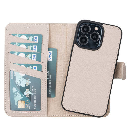 iPhone 13 Pro (6.1") Leather MagSafe RFID Magnetic Detachable Wallet Case - Beige
