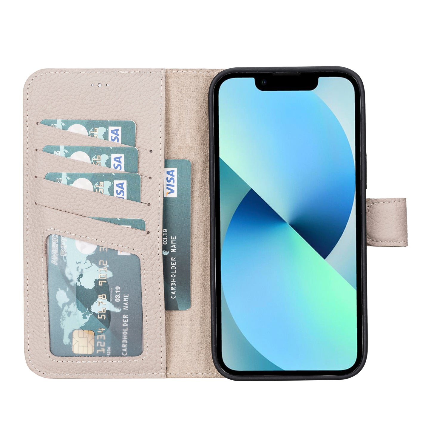 iPhone 13 Pro Max (6.7") Leather MagSafe RFID Magnetic Detachable Wallet Case - Beige