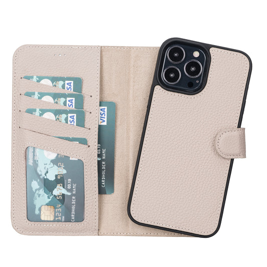 iPhone 13 Pro Max (6.7") Leather MagSafe RFID Magnetic Detachable Wallet Case - Beige