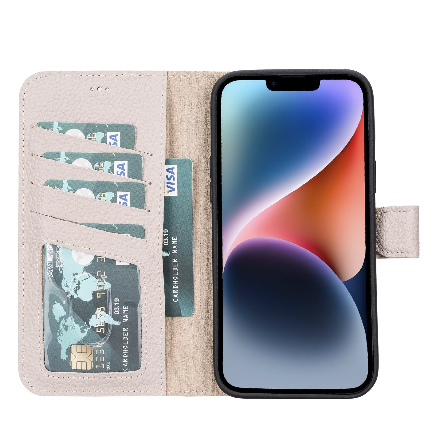 iPhone 14 Plus (6.7") Leather MagSafe RFID Detachable Wallet Case - Beige