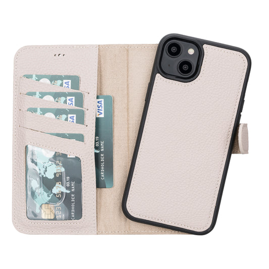 iPhone 14 Plus (6.7") Leather MagSafe RFID Detachable Wallet Case - Beige