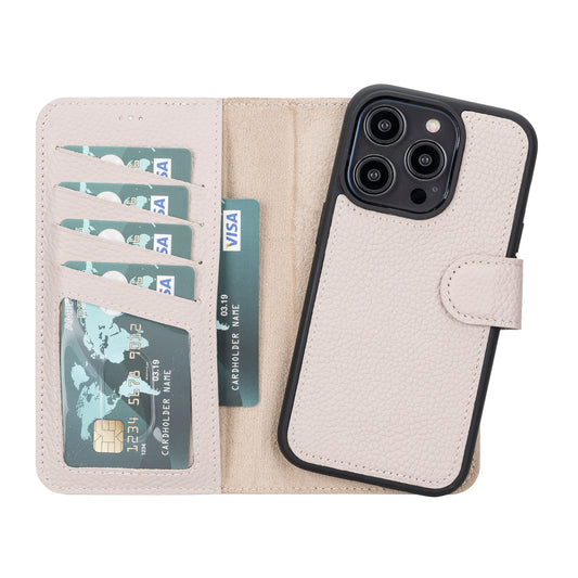 iPhone 14 Pro (6.1") Leather MagSafe RFID Detachable Wallet Case - Beige