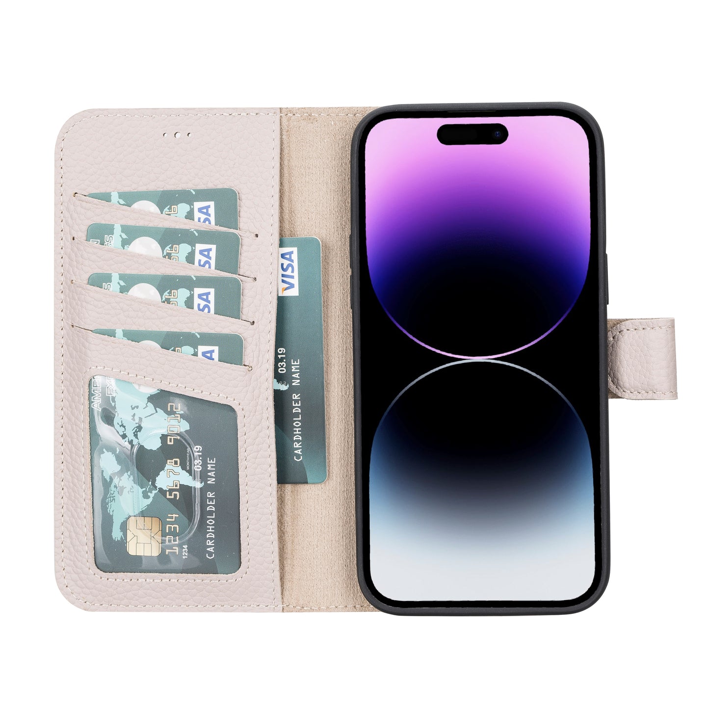 iPhone 14 Pro Max (6.7") Leather MagSafe RFID Detachable Wallet Case - Beige
