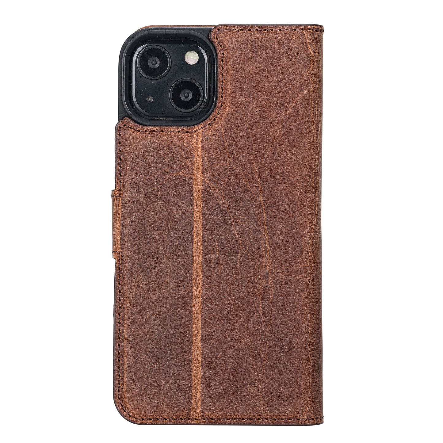 iPhone 13 (6.1") Leather MagSafe RFID Magnetic Detachable Wallet Case - Teak Brown