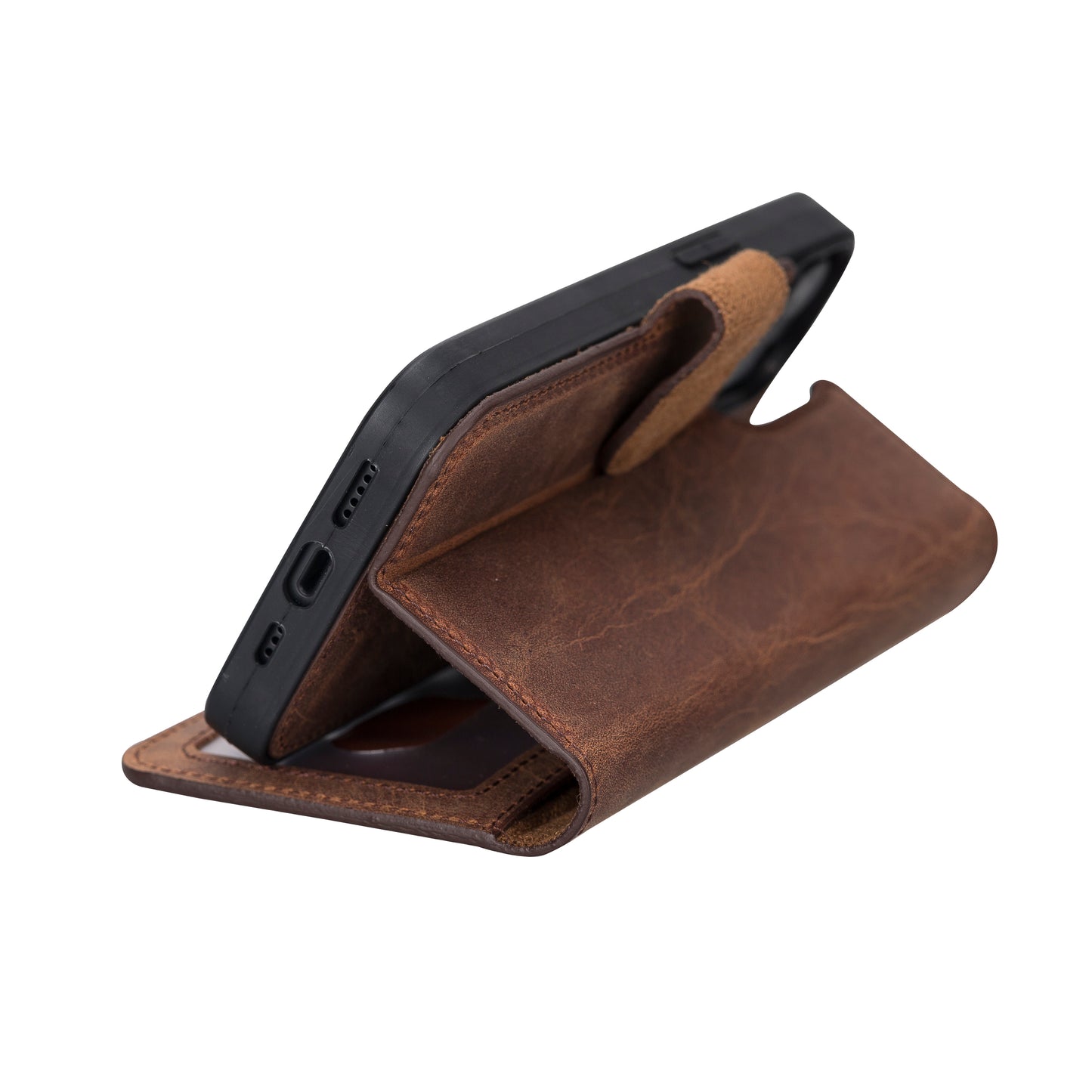 iPhone 13 (6.1") Leather MagSafe RFID Magnetic Detachable Wallet Case - Teak Brown