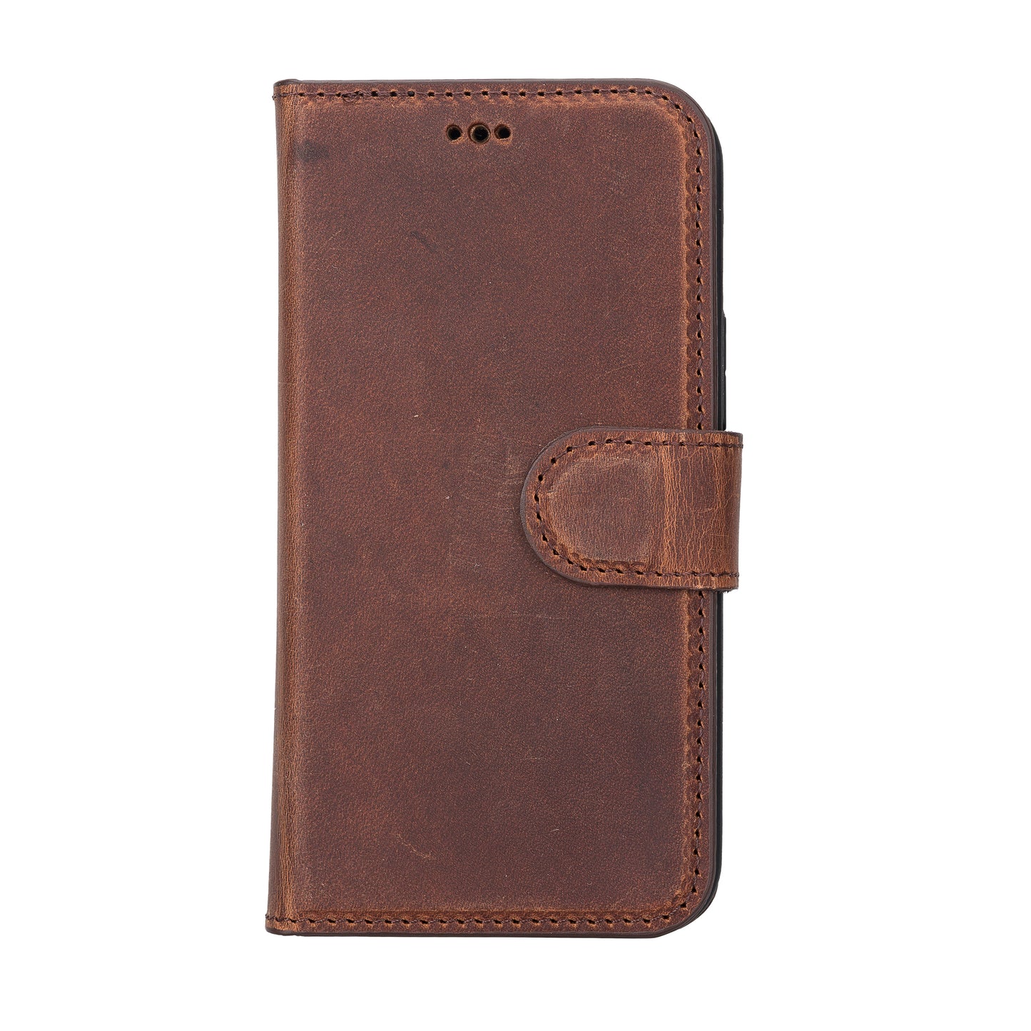 iPhone 13 Mini (5.4") Leather MagSafe RFID Magnetic Detachable Wallet Case - Teak Brown