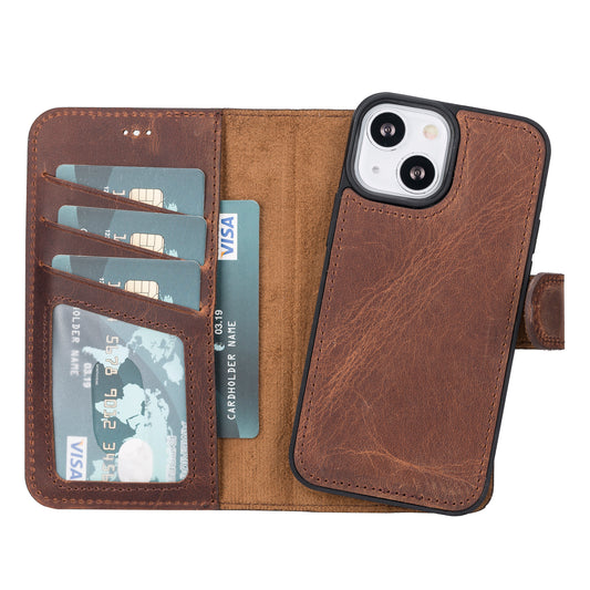 iPhone 13 Mini (5.4") Leather MagSafe RFID Magnetic Detachable Wallet Case - Teak Brown
