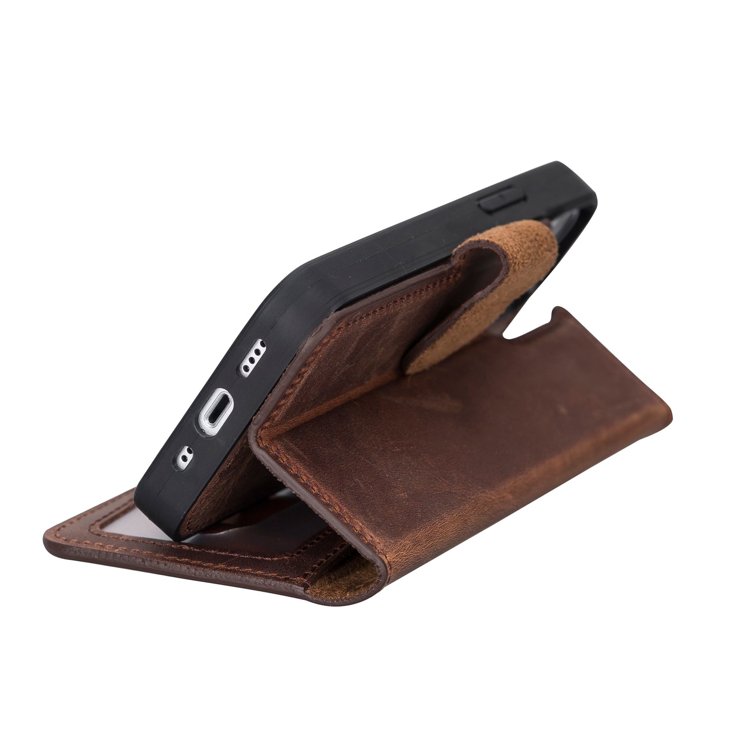 iPhone 13 Mini (5.4") Leather MagSafe RFID Magnetic Detachable Wallet Case - Teak Brown