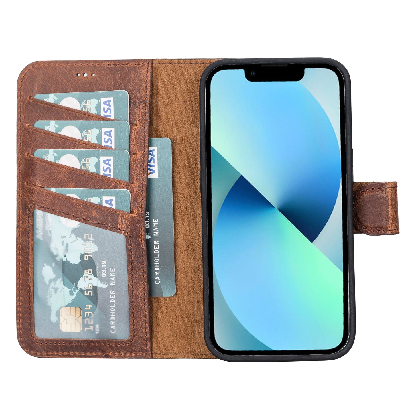 iPhone 13 Pro (6.1") Leather MagSafe RFID Magnetic Detachable Wallet Case - Teak Brown