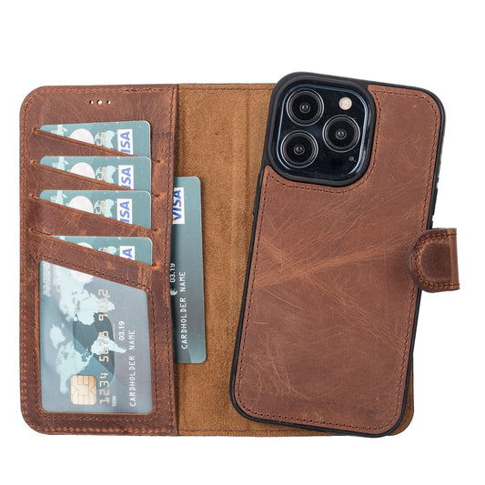 iPhone 13 Pro (6.1") Leather MagSafe RFID Magnetic Detachable Wallet Case - Teak Brown