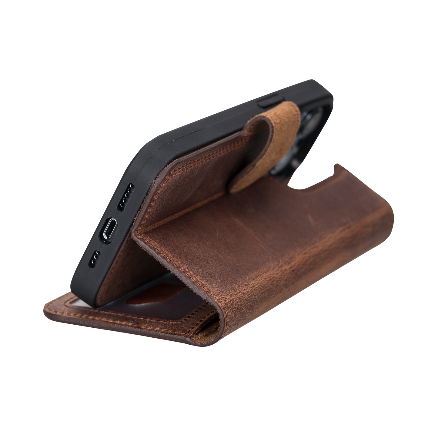 iPhone 13 Pro (6.1") Leather MagSafe RFID Magnetic Detachable Wallet Case - Teak Brown