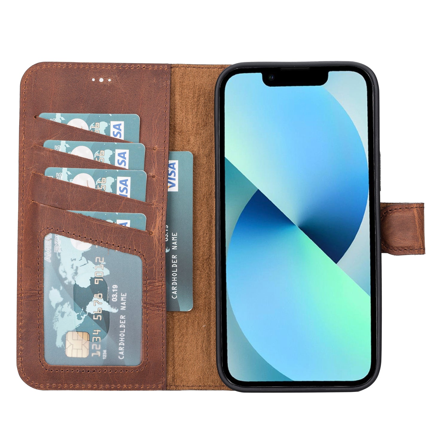 iPhone 13 Pro Max (6.7") Leather MagSafe RFID Magnetic Detachable Wallet Case - Teak Brown