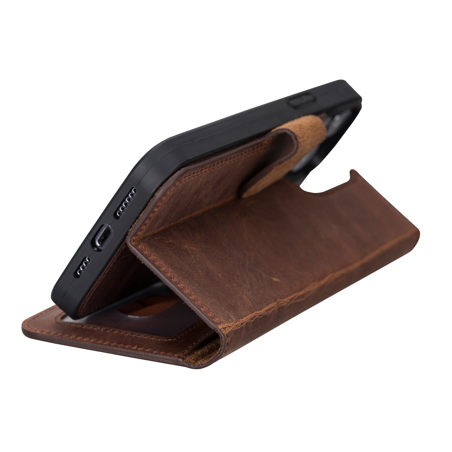 iPhone 13 Pro Max (6.7") Leather MagSafe RFID Magnetic Detachable Wallet Case - Teak Brown