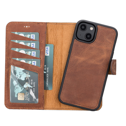 iPhone 14 (6.1") Leather MagSafe RFID Detachable Wallet Case - Teak Brown