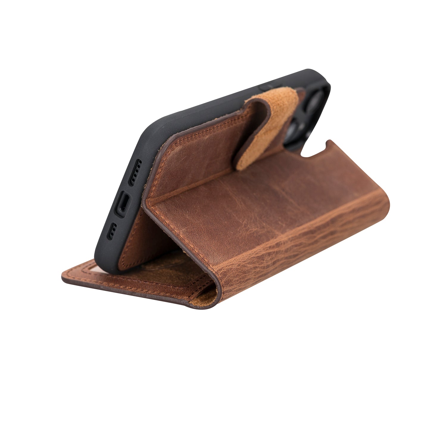 iPhone 14 (6.1") Leather MagSafe RFID Detachable Wallet Case - Teak Brown