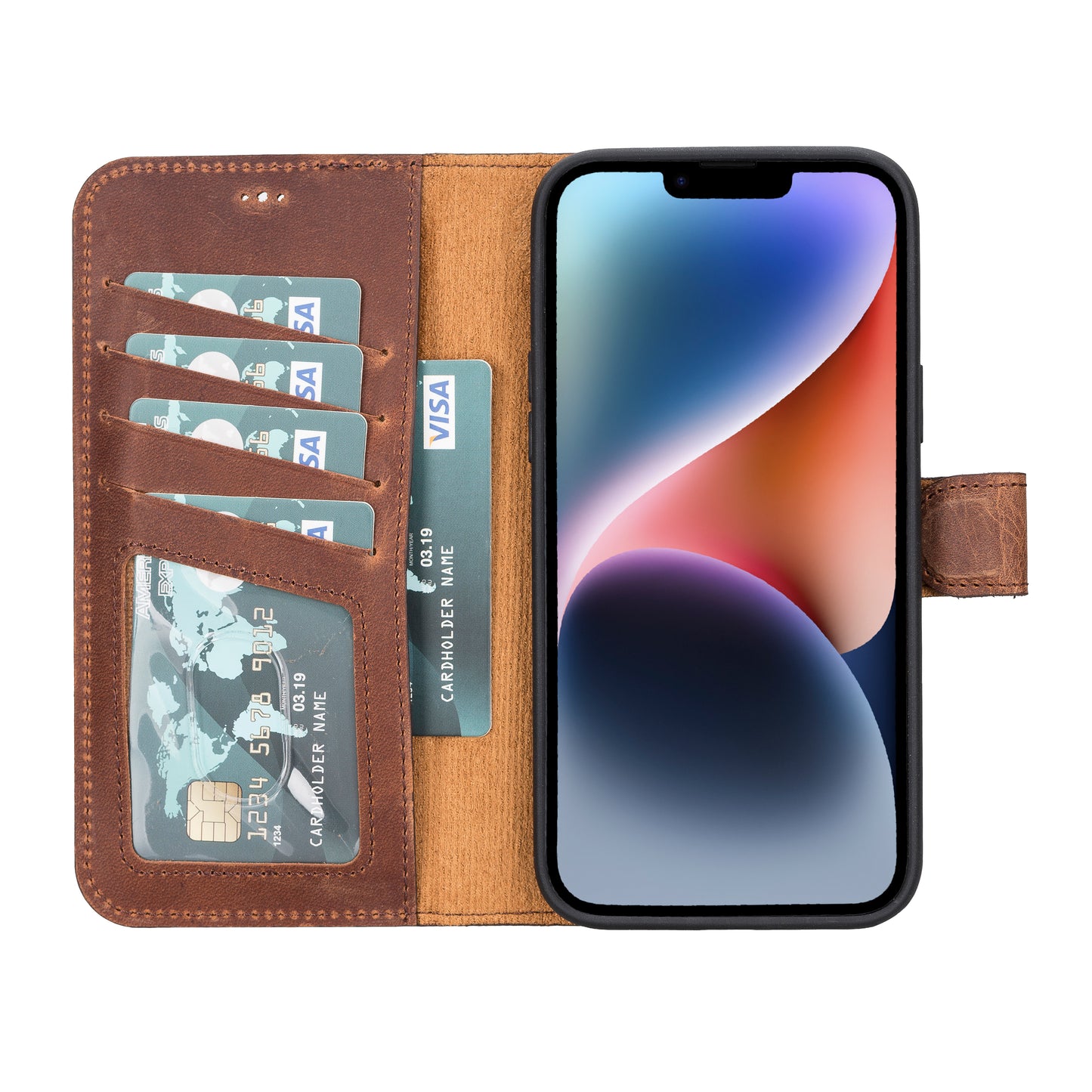 iPhone 14 Plus (6.7") Leather MagSafe RFID Detachable Wallet Case - Teak Brown