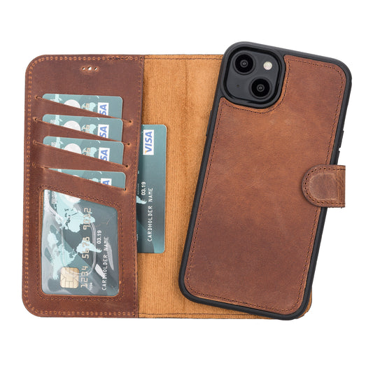iPhone 14 Plus (6.7") Leather MagSafe RFID Detachable Wallet Case - Teak Brown